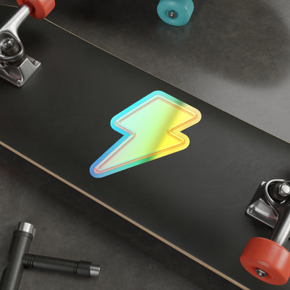Holographic Lightning Bolt Sticker — Iridescent Die-Cut Decal for Skateboards, Laptops & Water Bottles